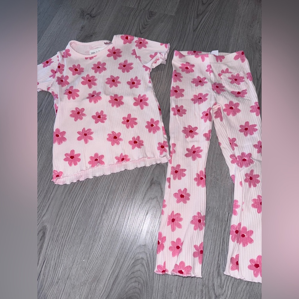 Zara Pink Floral ribbed set 5T